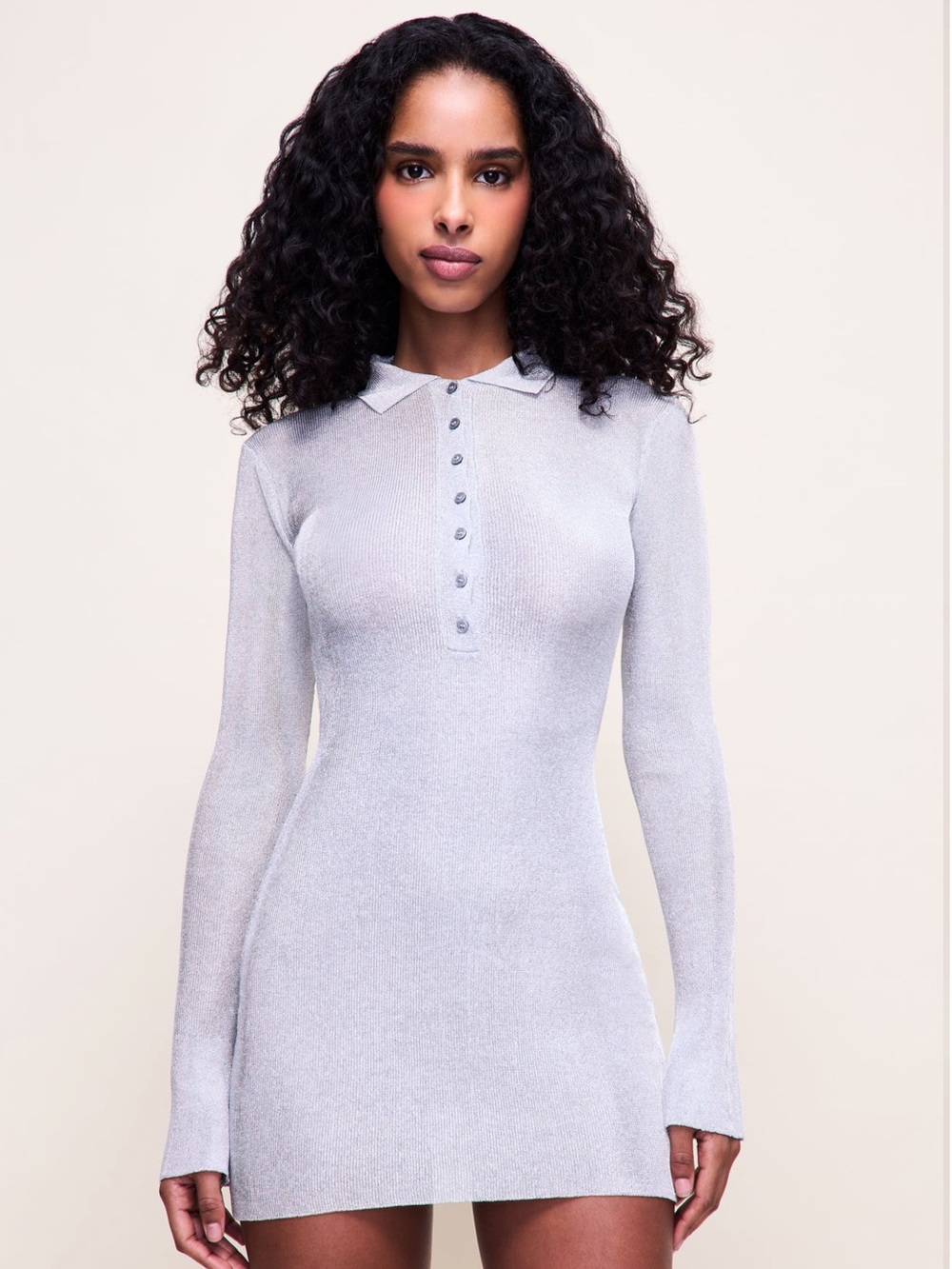 Guizio silver Long-Sleeve Polo Knit Dress - Women